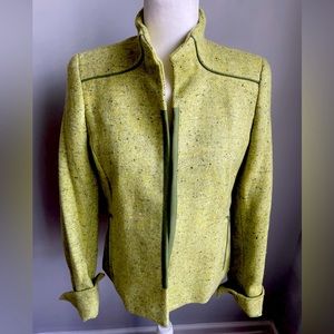 Nina Mclemore Green Wool Blend 100% Silk Lined Open Front Blazer Size 0